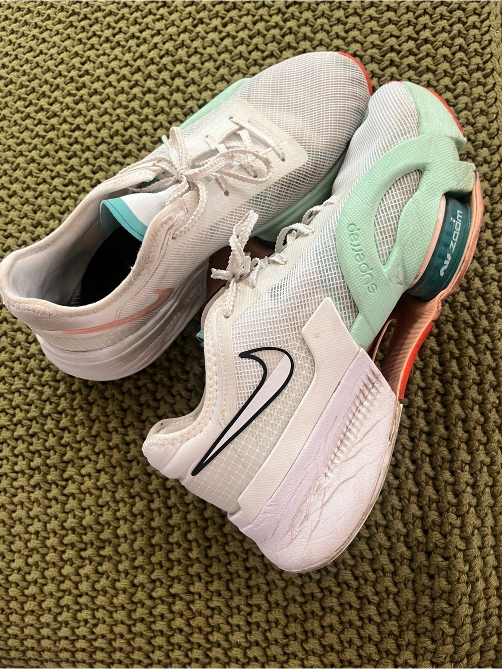 Nike Women's White Running Shoes with Mint and Coral Accents